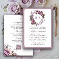 Mariage Code QR Floral Violet Poussiéreux Rustique