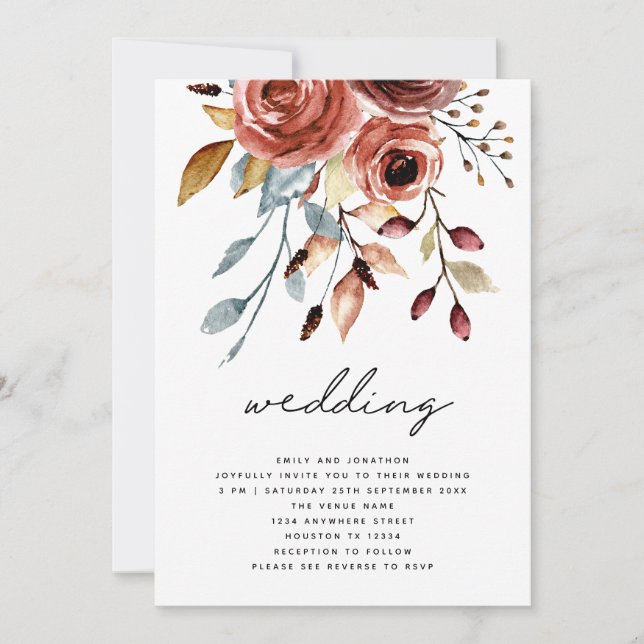 Invitation Mariage Code QR Florales en Terracotta Rustique (Devant)