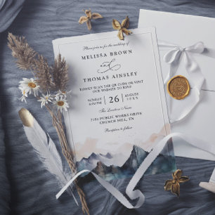 Invitation Mariage code QR forêt de montagne aquarelle modern