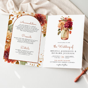 Invitation Mariage Code QR Jar Mason Floral Dahlia d'Automne