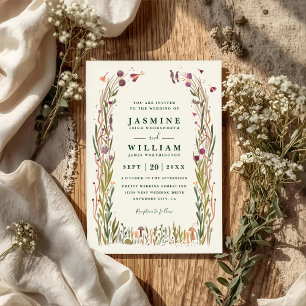 Invitation Mariage Code QR Magie Champignons Fleurs Sauvages 