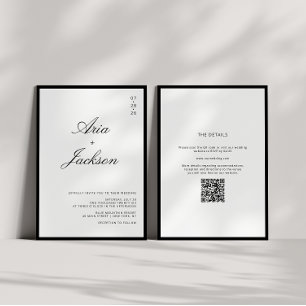Invitation Mariage Code QR Moderne Calligraphie Noir & Blanc