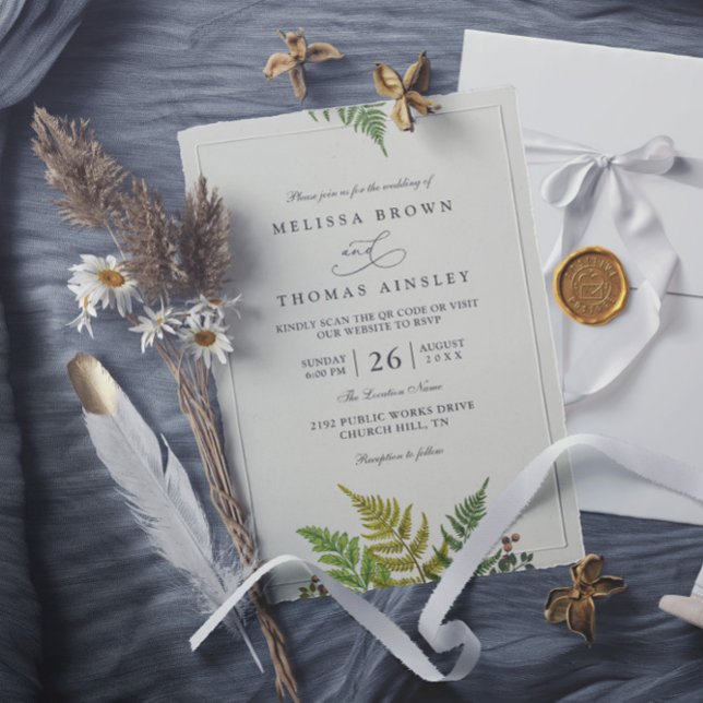 Invitation Mariage Code QR Moderne de Verdure de Forêt de Fou (Créateur téléchargé)