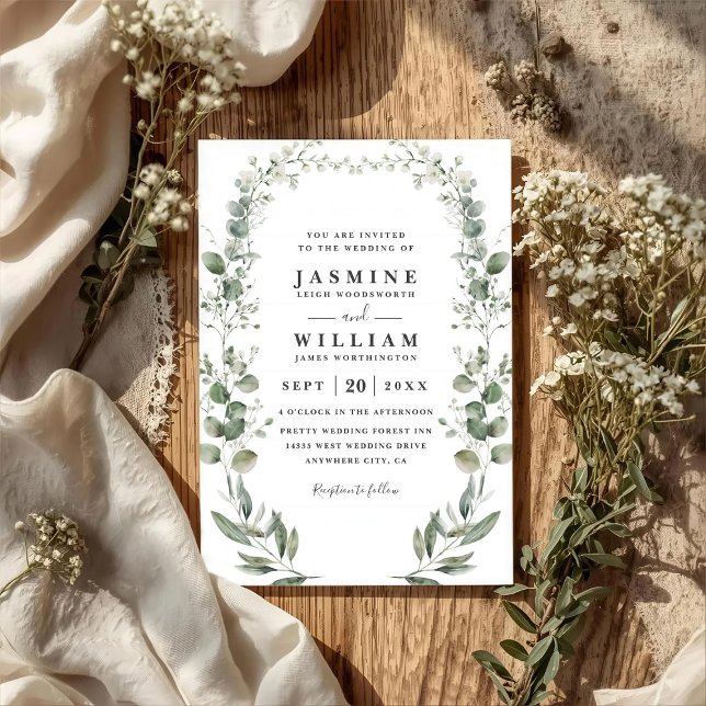 Invitation Mariage Code QR Moderne Eucalyptus Botanique Rusti (Créateur téléchargé)