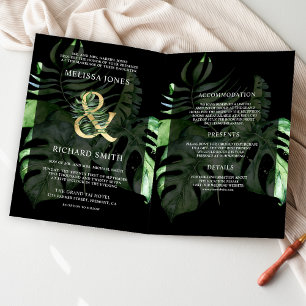 Invitation Mariage Code QR Monstera Palm Or Tropical