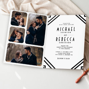 Invitation Mariage code QR noir et blanc Art déco géométrique