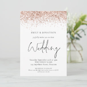 Invitation Mariage Code QR Pailleté Or Rose Élégant