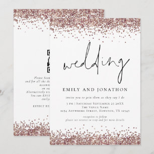 Invitation Mariage Code QR Pailleté Or Rose Tendance