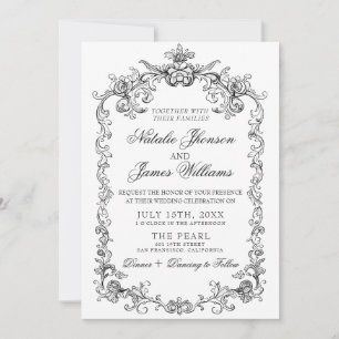 Invitation Mariage Code QR Photo Ancien Argent Noir Et Blanc