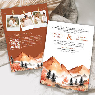 Invitation Mariage Code QR Photo de la forêt de montagne en t