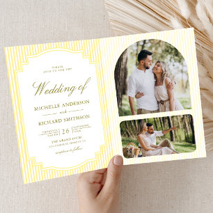 Invitation Mariage Code QR Photo Rayé Jaune Classique
