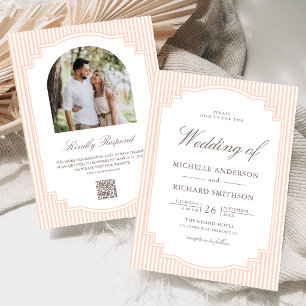 Invitation Mariage Code QR Photo Rayé Pastel Classique