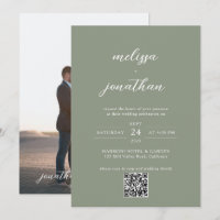 Mariage Code QR Photo Script Vert Sauge Atténué