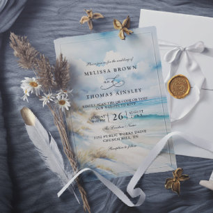 Invitation Mariage Code QR Plage Côtière Océan Aquarelle