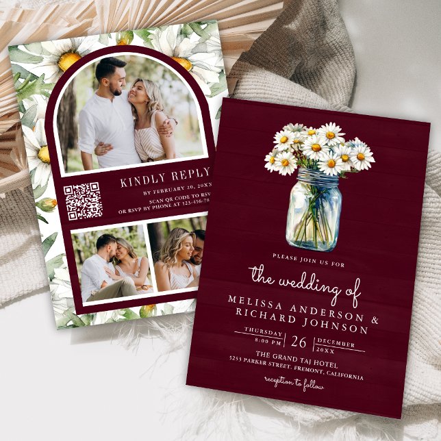 Invitation Mariage Code QR Pot Mason Fleurs des Champs en Boi (Créateur téléchargé)