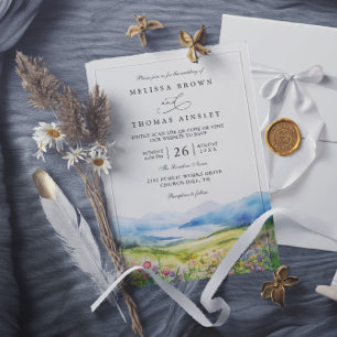 Invitation Mariage Code QR Rustique Fleurs Sauvages Montagnes