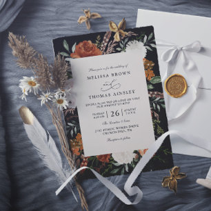 Invitation Mariage code qr rustique floral en terre cuite noi