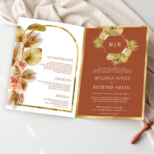 Invitation Mariage Code QR Terreux Floral Bohème Terracotta