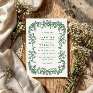 Invitation Mariage Code QR Vert Foi Evergreen Vintage