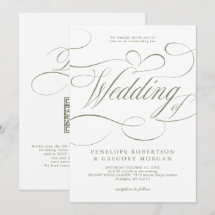 Invitation Mariage code QR vert sauge calligraphie moderne