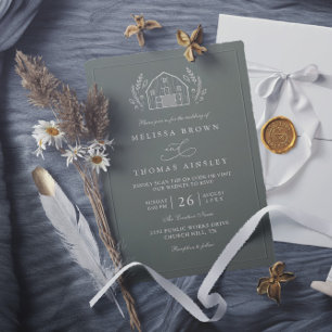 Invitation Mariage Code QR Vert Sauge Grange Rustique Ligne A
