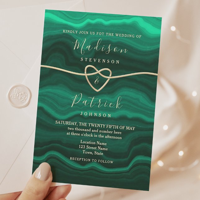 Invitation Mariage Cœur de Corde de Marbre Vert Emeraude (Créateur téléchargé)