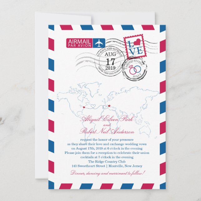 Invitation Mariage Coeur du New Jersey et Italie (Devant)
