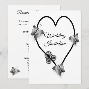 Invitation Mariage Coeur Et Papillons Noir Et Blanc