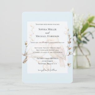 Invitation Mariage Coeur Oiseaux de l'Amour Crème Blanc Roman
