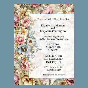 Invitation Mariage Collage Floral Élégant