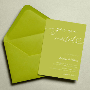Invitation Mariage Collage Photo 3 Écriture Cœur Vert Citron