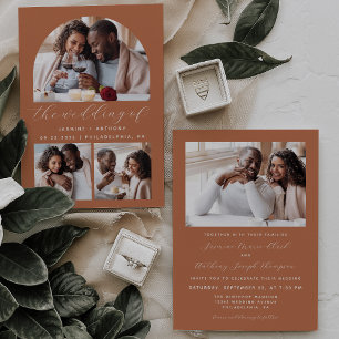 Invitation Mariage Collage Photo Arch Minimaliste Terracotta