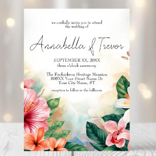 Invitation Mariage Coloré aux Fleurs Tropicales Hawaïennes