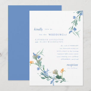 Invitation Mariage Coloré Fleur Sauvage Bleue