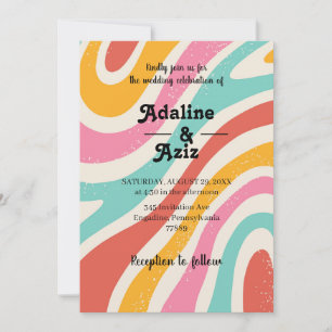 Invitation Mariage Coloré Rétro Groovy 70s Ondulé 