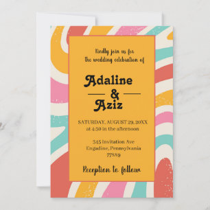 Invitation Mariage Coloré Rétro Groovy 70s Ondulé 
