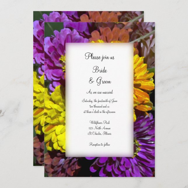 Invitation Mariage coloré Zinnia Flowers (Devant / Derrière)