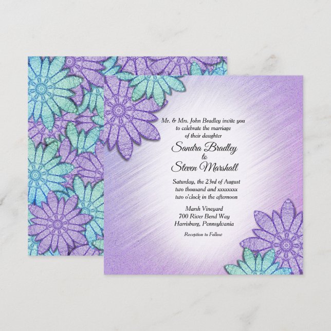 Invitation Mariage combiné couleur florale chic (Devant / Derrière)