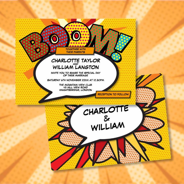 Invitation Mariage comique moderne de concepteur typographiqu (Modern Typographic Designer Fun Comic Wedding Invitation)