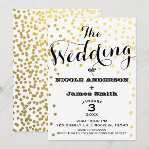 Invitation MARIAGE Confetti Foil Glamor Blanc & Or