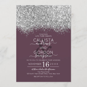 Invitation Mariage Confetti Parties scintillant violet argent