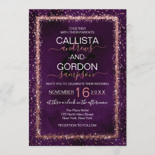 Invitation Mariage Confetti Rose violet doré arrosé