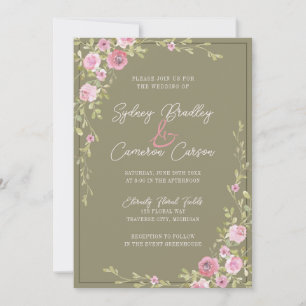 Invitation Mariage Conte de Fées Floral Rose & Vert Jardin Vi