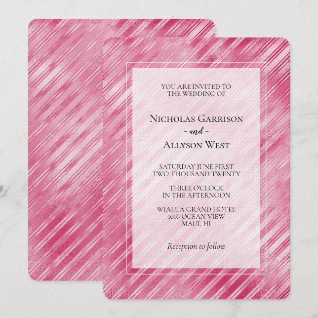 Invitation Mariage cool de rayures de verre rose (Devant / Derrière)