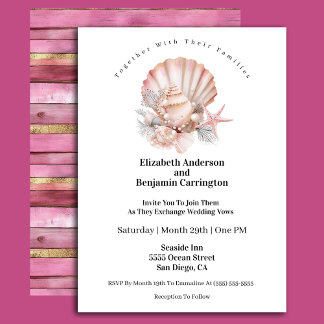 Invitation Mariage Coquillage Rose et Perles