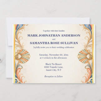 Invitation Mariage Coquillages Vintage Luxe Côtière