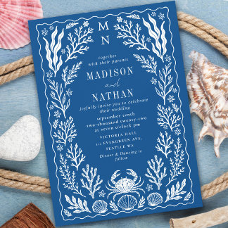 Invitation Mariage Coquille de Crabe Océan Bleu Nautique