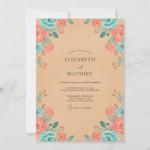 Invitation Mariage Corail Aqua Petale