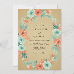 Invitation Mariage Corail Aqua Pivoine