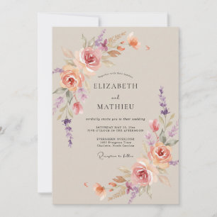 Invitation Mariage Corail Mauve Pivoine